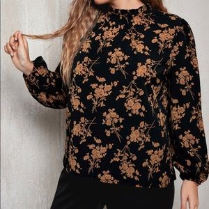 Plus Frilled Neck Lantern Sleeve Allover Floral Top 4x(20)